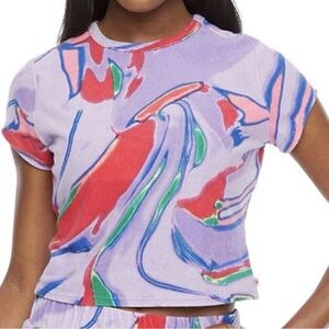 NWT Juniors Juicy Couture Multi Swirl Terry Cloth Cropped Tee Size L Large